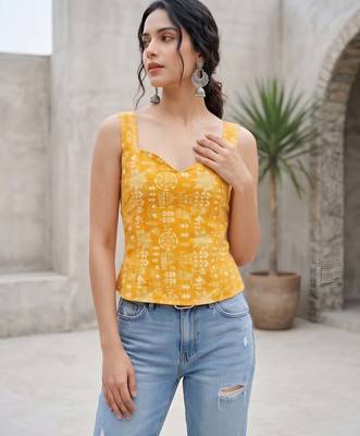 Yellow cotton printed top for women 2