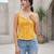 Yellow cotton printed top for women