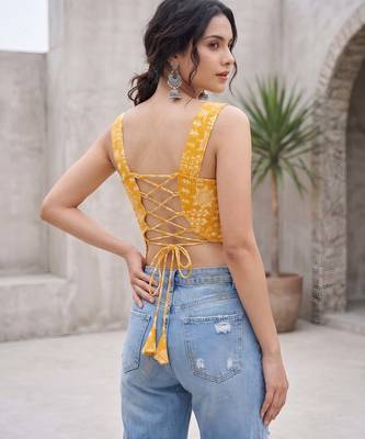 Yellow cotton printed top for women 3