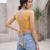 Yellow cotton printed top for women