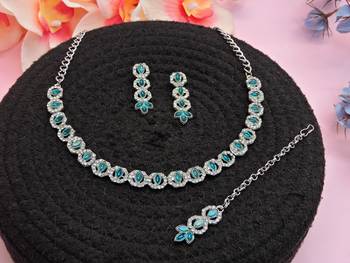 Green color rhodium plating festive wear designer necklace set 2