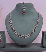 Red color rhodium plating festive wear designer necklace set