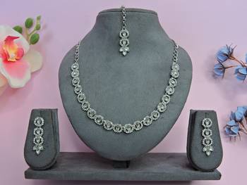 White color rhodium plating festive wear designer necklace set 1