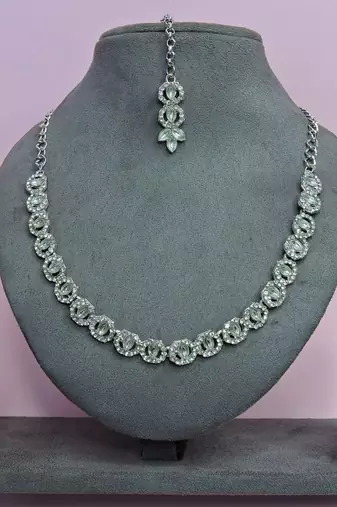 White color rhodium plating festive wear designer necklace set