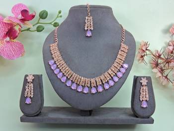 Pink color rhodium plating festive wear designer necklace set 1