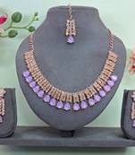 Pink color rhodium plating festive wear designer necklace set