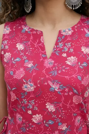 Pink cotton printed top for women