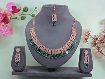 Green color rhodium plating festive wear designer necklace set 1