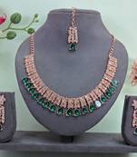Green color rhodium plating festive wear designer necklace set