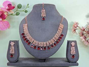 Maroon color rhodium plating festive wear designer necklace set 1