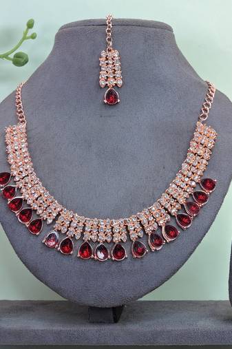 Maroon color rhodium plating festive wear designer necklace set