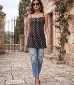 Black cotton printed top for women