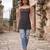 Black cotton printed top for women