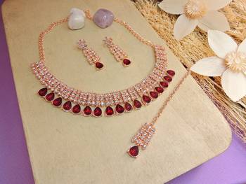 Maroon color rhodium plating festive wear designer necklace set 2