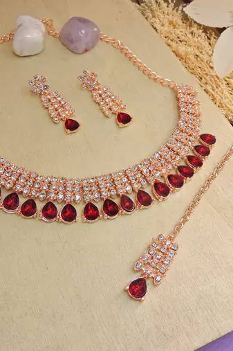 Maroon color rhodium plating festive wear designer necklace set