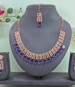 Blue color rhodium plating festive wear designer necklace set