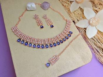 Blue color rhodium plating festive wear designer necklace set 2