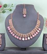 Pink color rhodium plating festive wear designer necklace set
