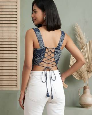 Blue cotton printed top for women 2