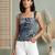 Blue cotton printed top for women