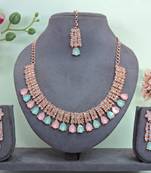 Green color rhodium plating festive wear designer necklace set