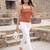 Orange cotton printed top for women