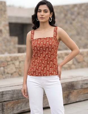 Orange cotton printed top for women 2