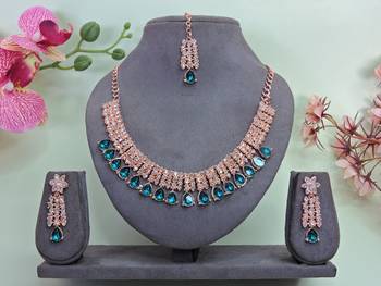 Green color rhodium plating festive wear designer necklace set 1