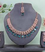 Green color rhodium plating festive wear designer necklace set