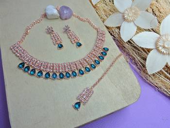 Green color rhodium plating festive wear designer necklace set 2