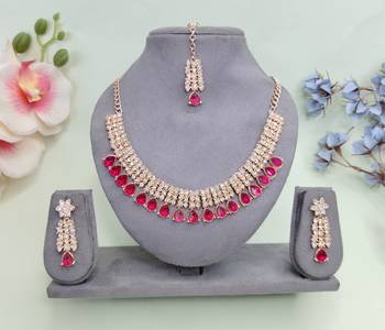 Pink color rhodium plating festive wear designer necklace set 1