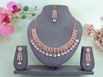 Pink color rhodium plating festive wear designer necklace set 1