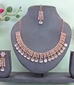 Pink color rhodium plating festive wear designer necklace set