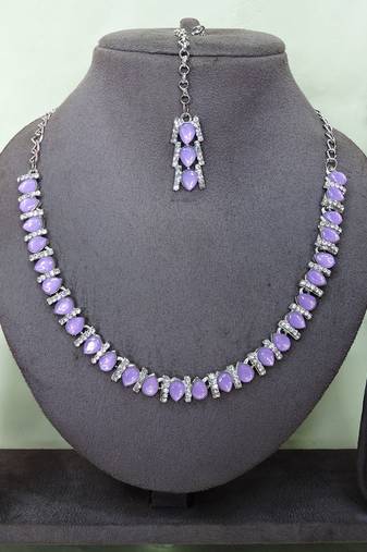 Purple color rhodium plating festive wear designer necklace set