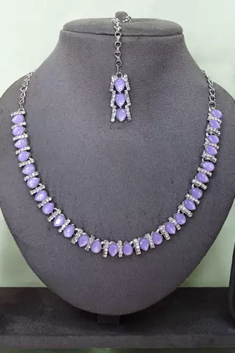 Purple color rhodium plating festive wear designer necklace set