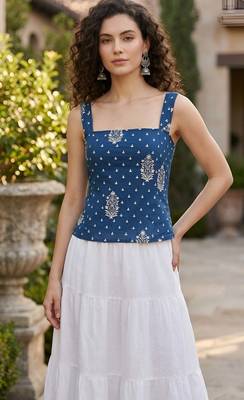 Blue cotton printed top for women 5