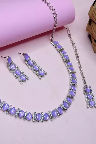 Purple color rhodium plating festive wear designer necklace set