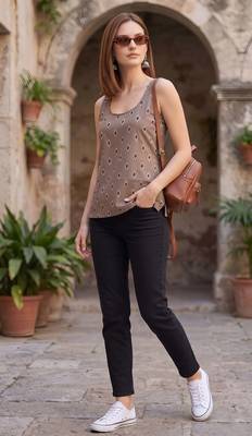 Beige cotton printed top for women 1
