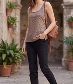 Beige cotton printed top for women