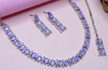 Purple color rhodium plating festive wear designer necklace set 3