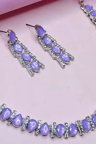 Purple color rhodium plating festive wear designer necklace set