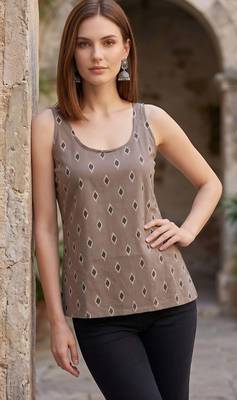 Beige cotton printed top for women 2