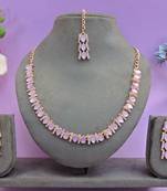 Pink color rhodium plating festive wear designer necklace set