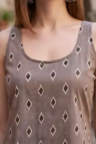 Beige cotton printed top for women