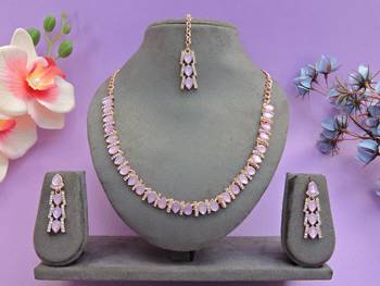 Pink color rhodium plating festive wear designer necklace set 2