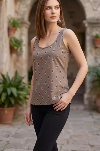 Beige cotton printed top for women