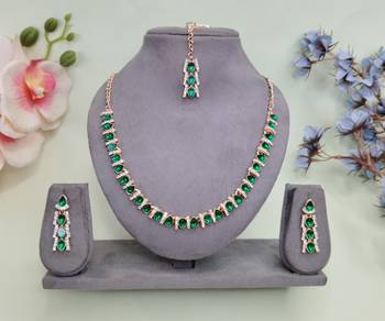 Green color rhodium plating festive wear designer necklace set 1