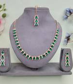 Green color rhodium plating festive wear designer necklace set