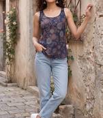 Blue cotton printed top for women