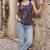 Blue cotton printed top for women